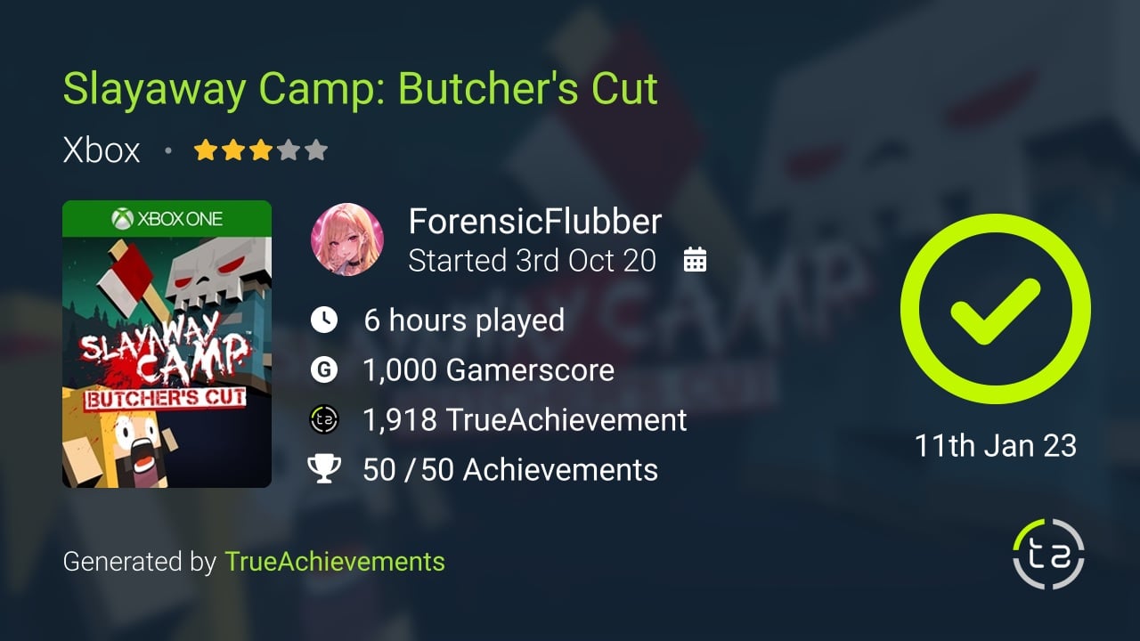 Slayaway Camp Butcher's Cut achievement summary